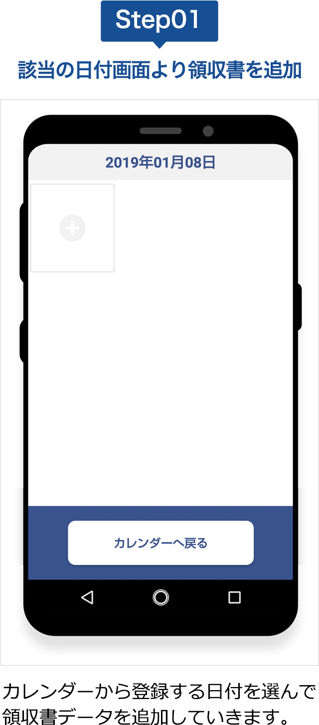 該当の日付画面より領収書を追加